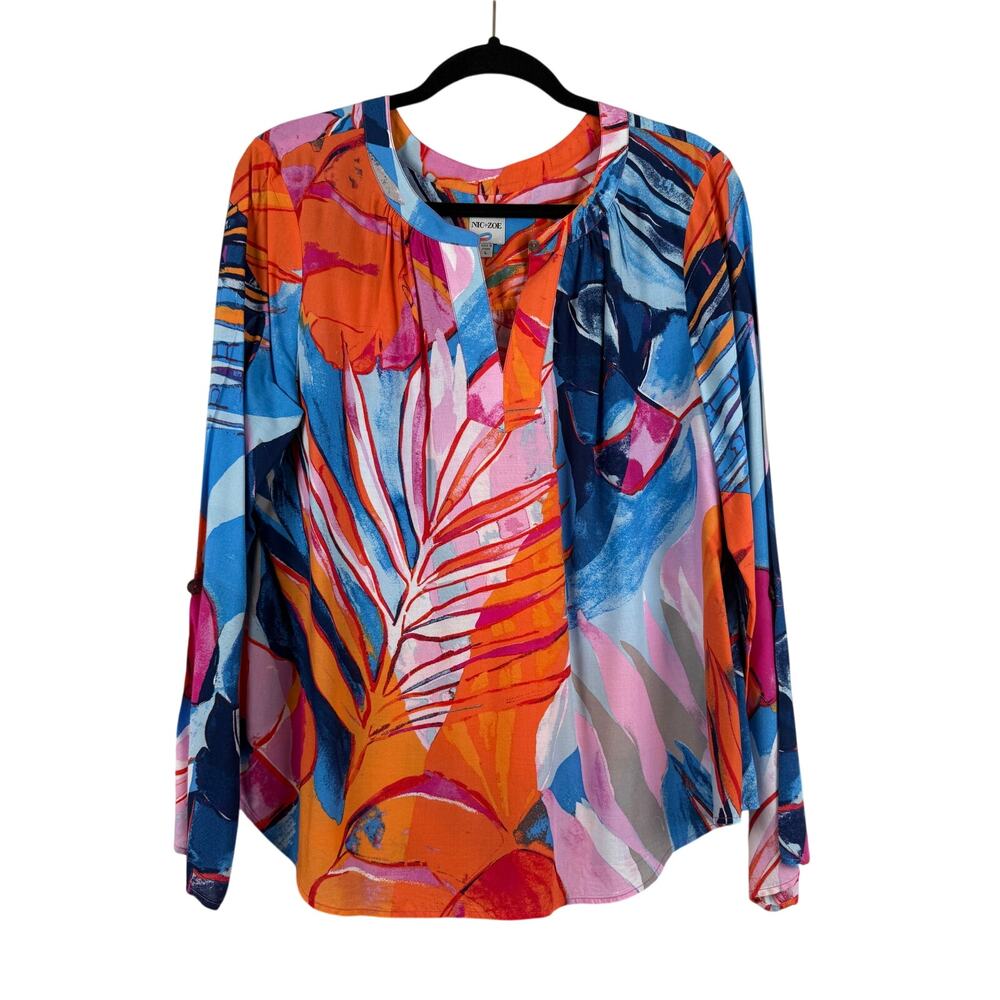 NIC+ZOE Abstract Print Popover Blouse Womens Large Colorful